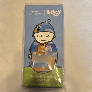 Little Sleepies Bluey Swaddle Blanket & Hat Set - Sky Blue